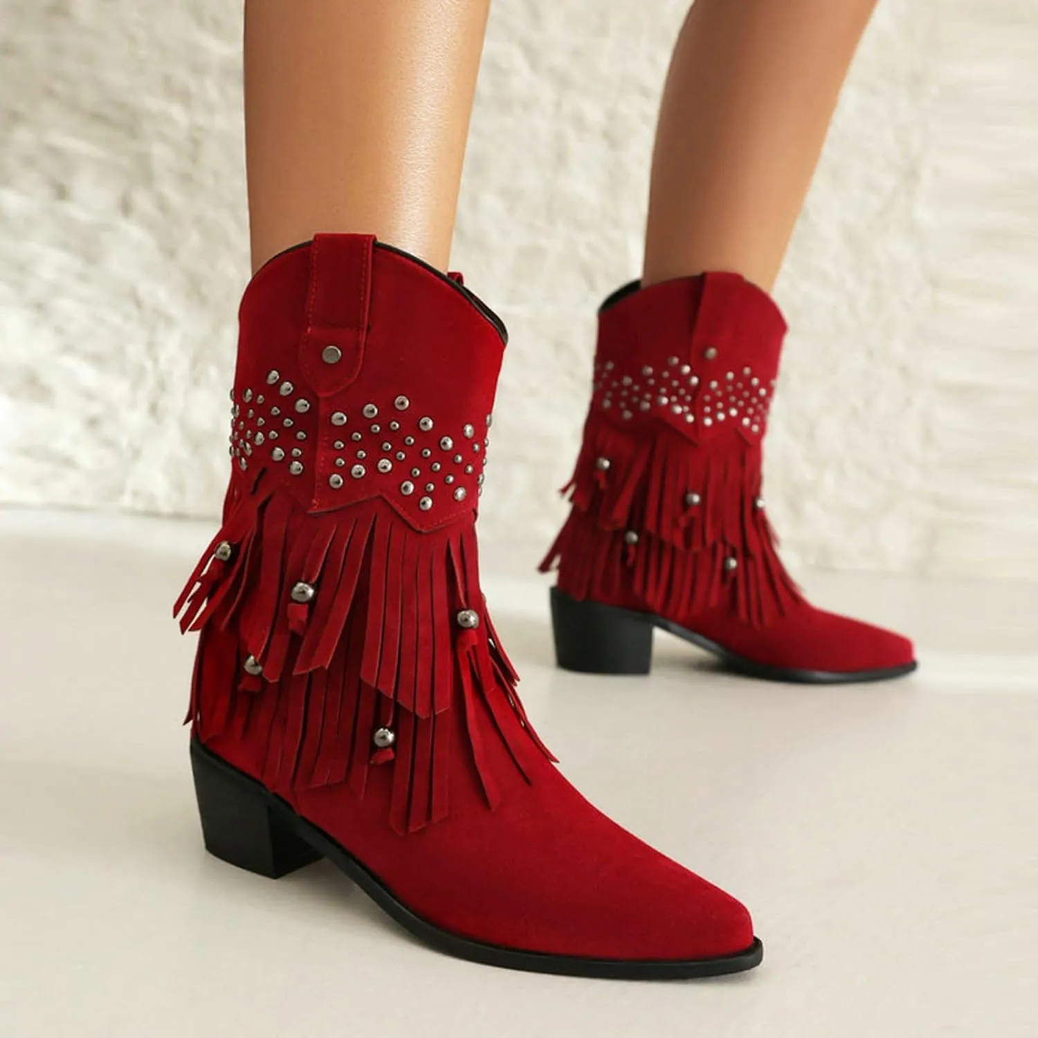 Women Western Boots Ankle Booties for Women Low Heel Women Cowboy Western Ankle Boots Pointed Toe Short Booties