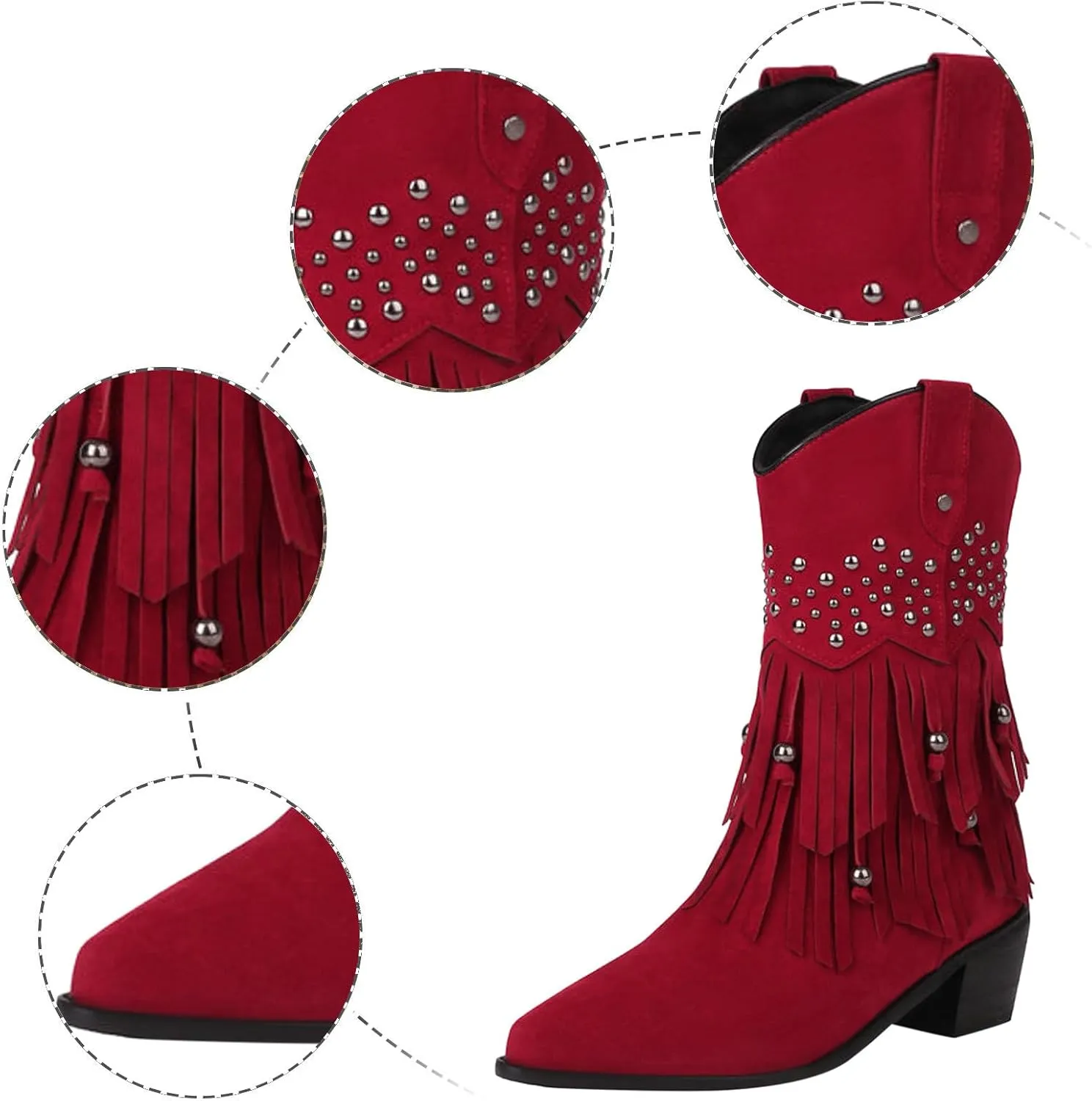 Women Western Boots Ankle Booties for Women Low Heel Women Cowboy Western Ankle Boots Pointed Toe Short Booties