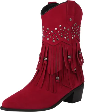 Women Western Boots Ankle Booties for Women Low Heel Women Cowboy Western Ankle Boots Pointed Toe Short Booties