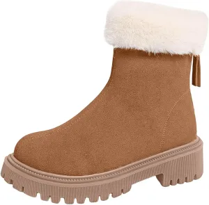 Women Winter Boots Short Boots Women Warm Ankle Boots Chunky Block Low Heel Comfortable Booties with Zipper