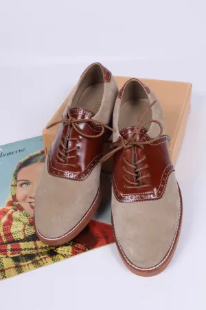 Women's 1950s style oxford saddle shoe  - Cognac/Sand - Elliot