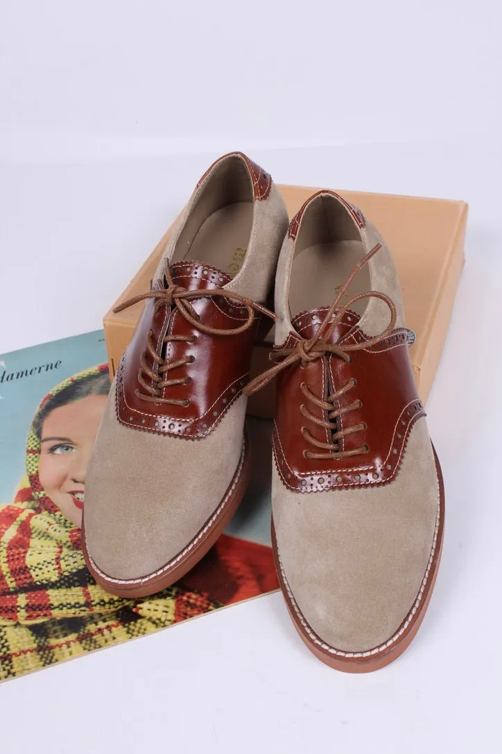 Women's 1950s style oxford saddle shoe  - Cognac/Sand - Elliot