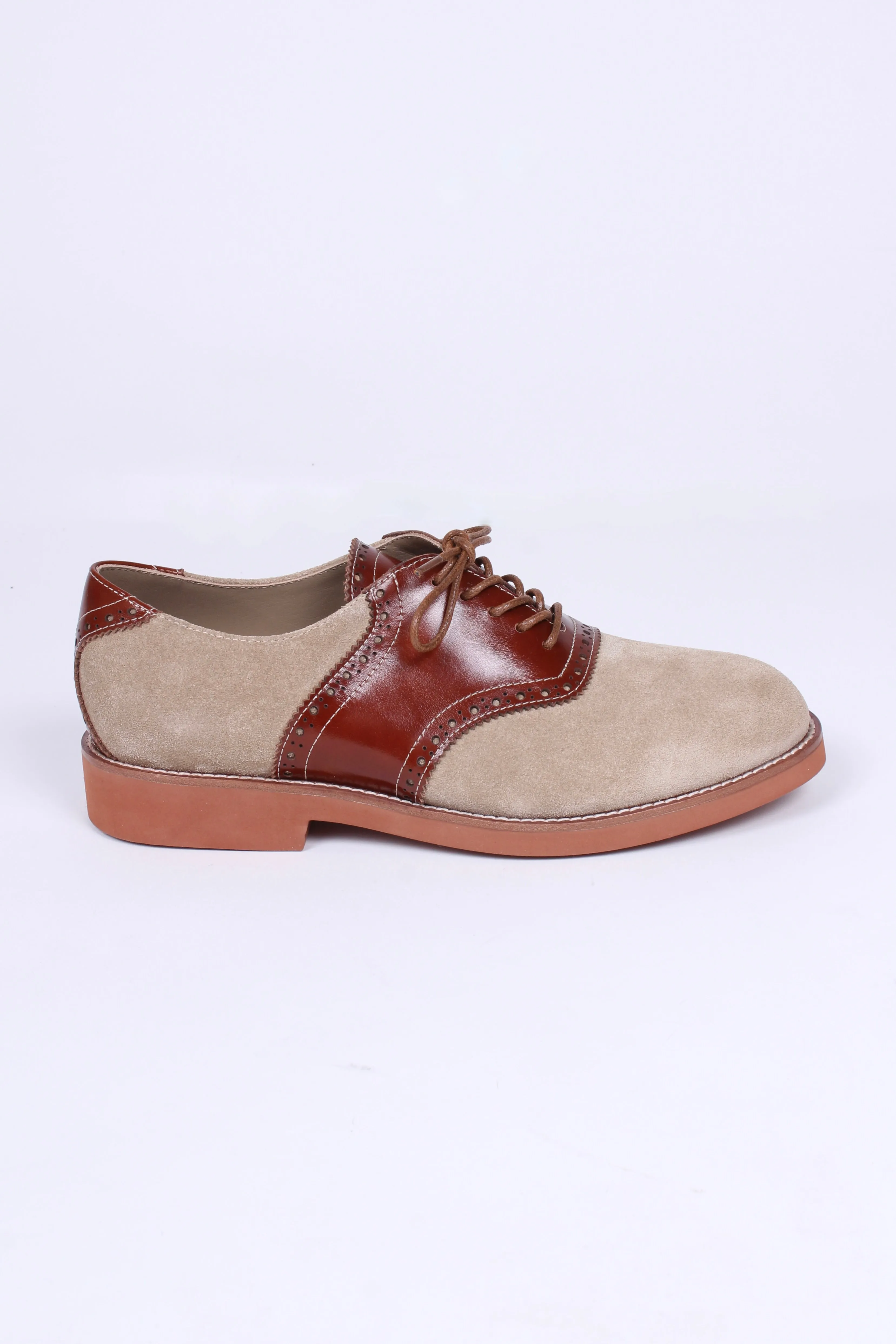 Women's 1950s style oxford saddle shoe  - Cognac/Sand - Elliot