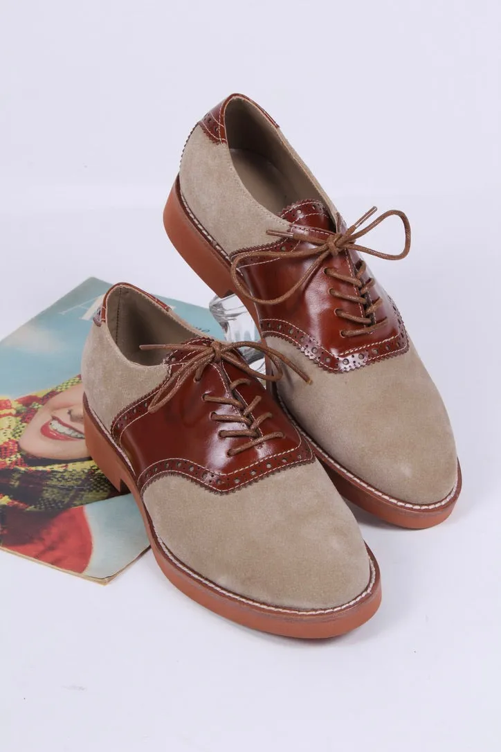 Women's 1950s style oxford saddle shoe  - Cognac/Sand - Elliot