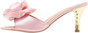 Women's 3D Flower Sandals Slip On Slides Summer Fish Mouth Stiletto Heels Sexy Dress Pumps Evening Party Dance Shoes