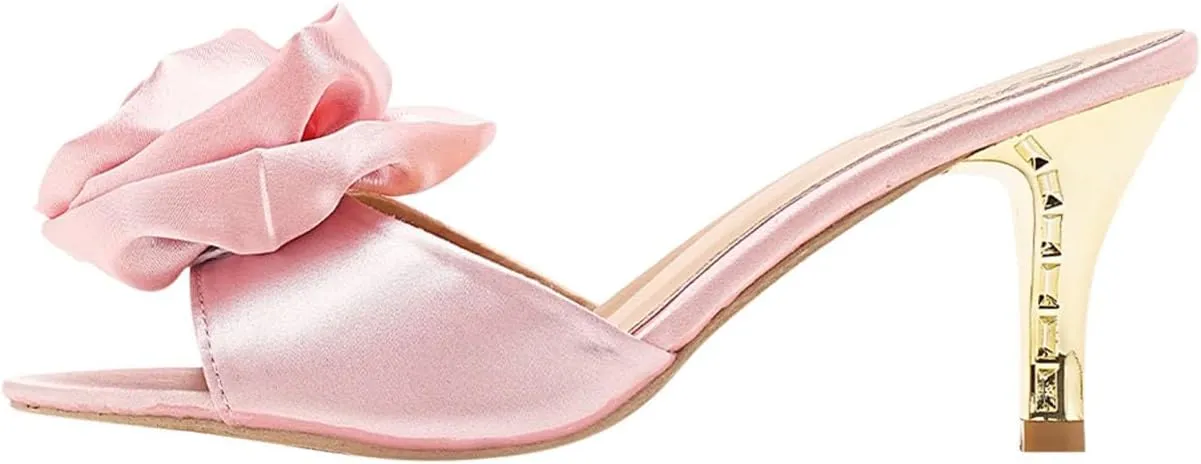 Women's 3D Flower Sandals Slip On Slides Summer Fish Mouth Stiletto Heels Sexy Dress Pumps Evening Party Dance Shoes