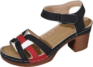 Womens Ankle-Strap Heeled Sandal Classic Low Block Chunky Heels Fashion Buckle Straps Open Toe Sandals Summer Dressy