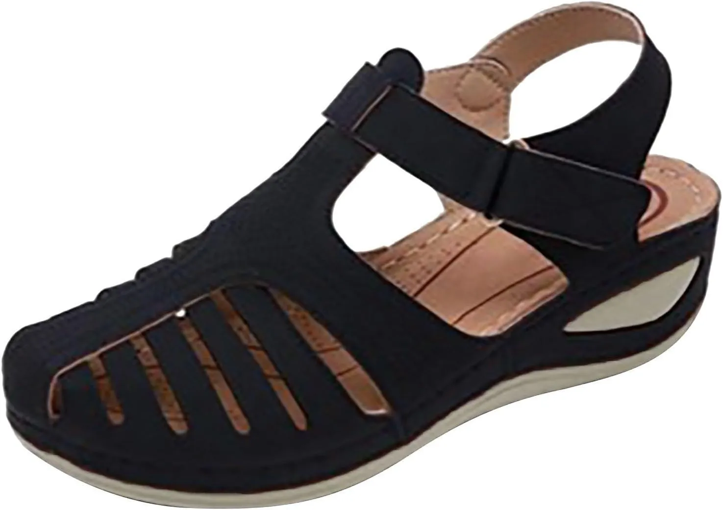 Womens Arch Support Orthopedic Sandals Adjustable Ankle Strap Wedge Sandals Summer Hollow Out Closed Toe Shoes