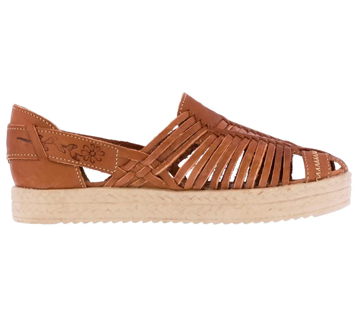 Womens Authentic Huaraches Real Leather Platform Sandals Cognac - #104