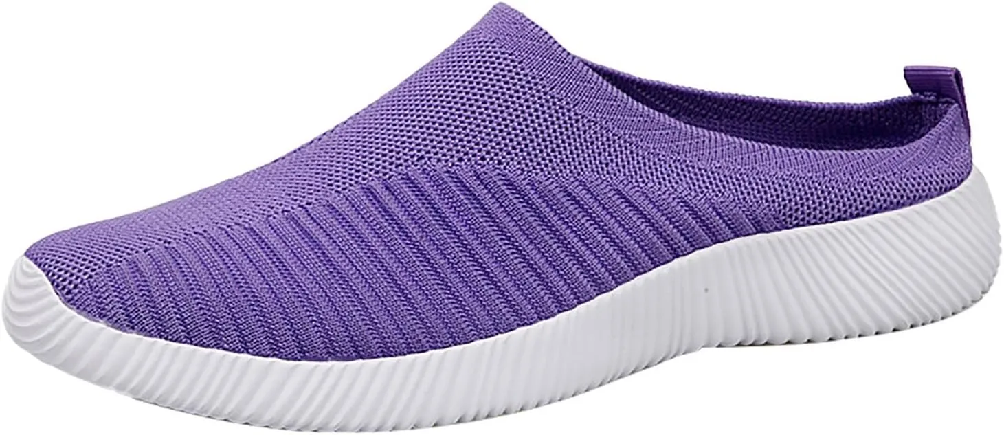 Womens Backless Sneakers Mesh Slip-on Mule Shoes Womens Tennis Shoes Wide Width Slip On Shoes Casual Women Shoes Sneakers Steel Toe Tennis Shoe Loafers Casual Slip On
