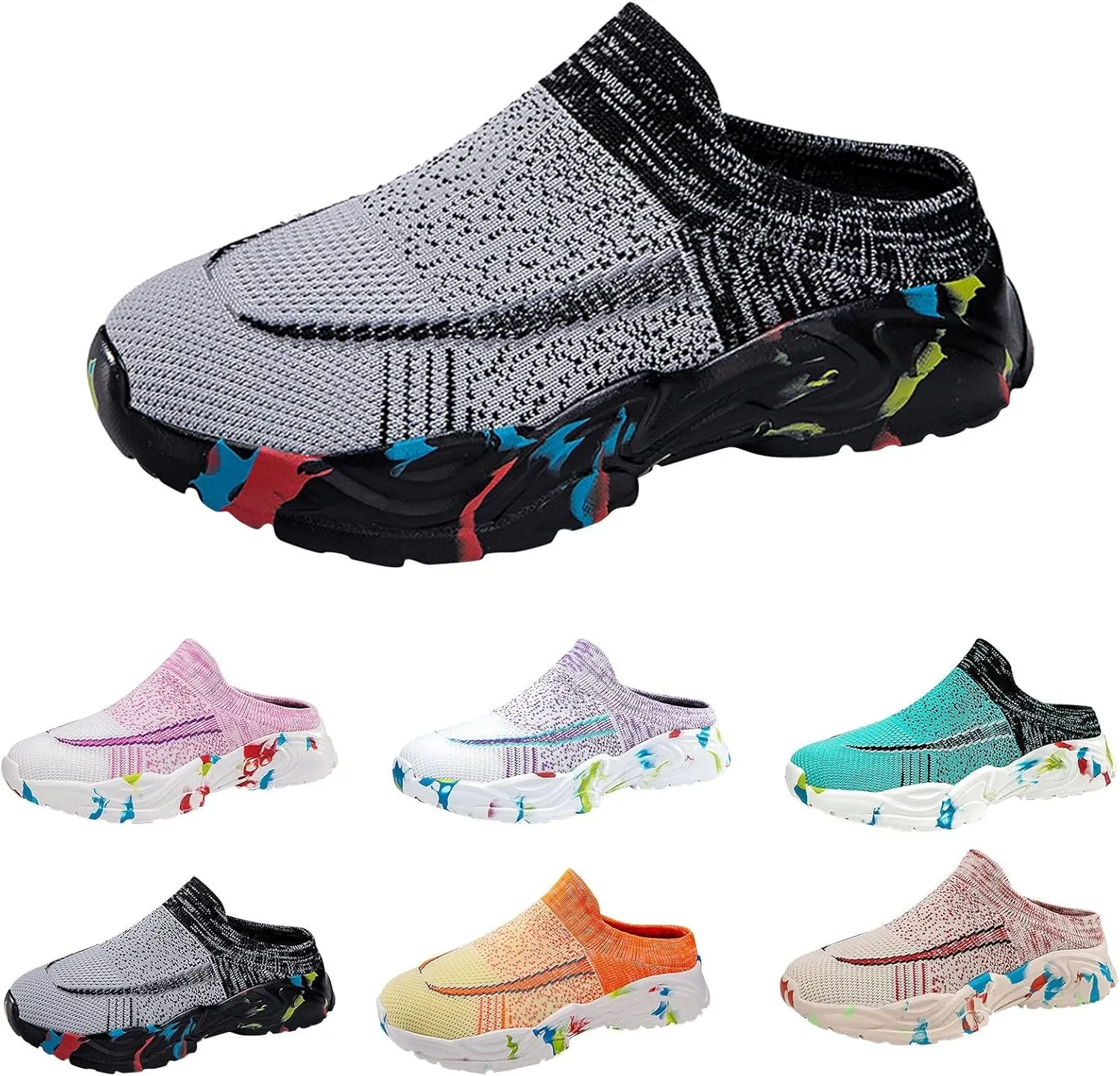 Women's Backless Walking Sneakers Summer Slip-on Non Slip Work Shoes Women Dressy Slip On Shoes Casual Chunky Sneakers Red Tennis Shoe Casual Loafers