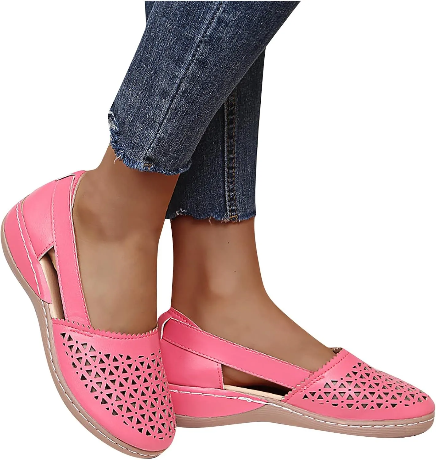 Women's Baotou Hollow Wedge Sandals, 2025 Summer Round Closed Toe Low Heel Sandal, Comfortable Lightweight Dressy Shoes