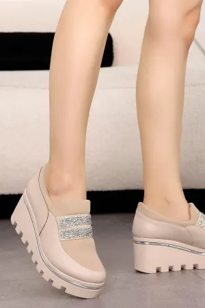 Women's Beige Hidden Wedge Heel Sport Shoes