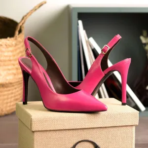 Women's Bologna Pointed Toe Slingback Leather Heels Wide Plus Size 5223