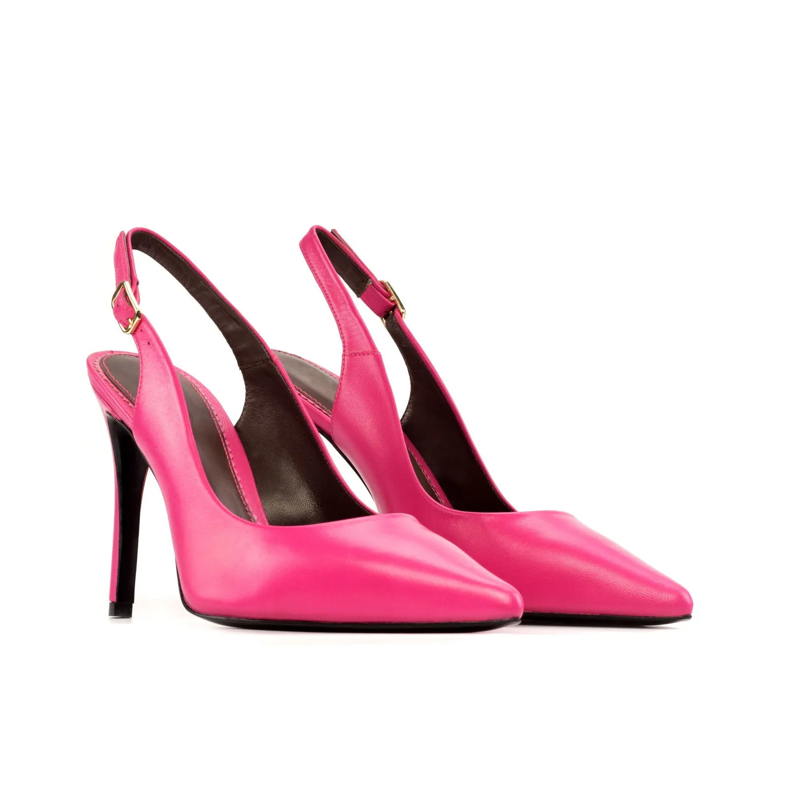 Women's Bologna Pointed Toe Slingback Leather Heels Wide Plus Size 5223
