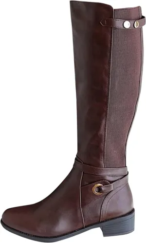 Womens Boots Exquisite Leather Side Zipper Chunky Heel Boots for Women Elegant Buckle Cozy Winter Mid-Calf Boots
