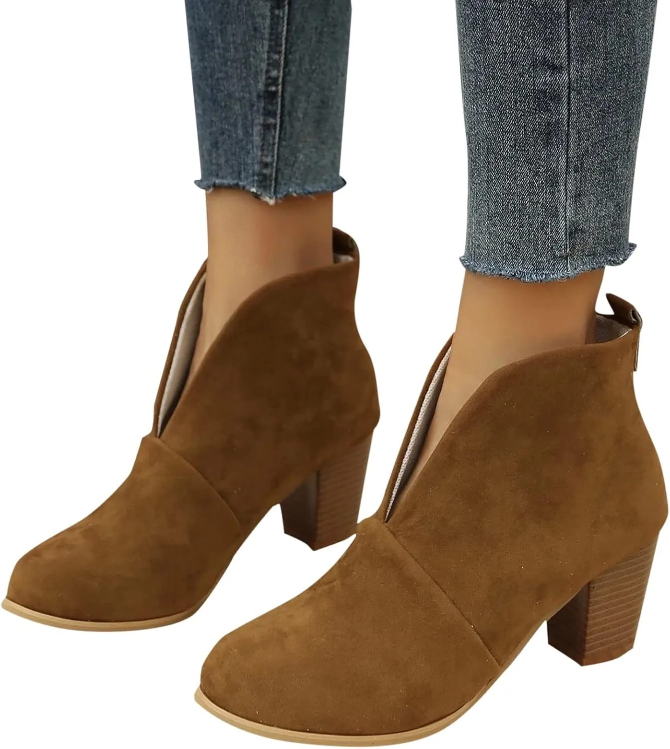 Womens Boots Platform Low Heel Ankle Boots Western Cowboy Pointed Toe Fashion Retro Classic Pull-On Ankle Booties