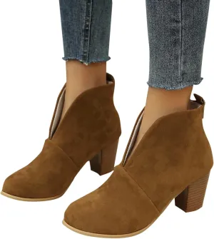 Womens Boots Platform Low Heel Ankle Boots Western Cowboy Pointed Toe Fashion Retro Classic Pull-On Ankle Booties