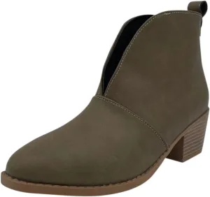 Womens Boots Retro PU Leather Chunky Heels V-shaped Boots for Women Round Toe Comfortable Casual Ankle Boots