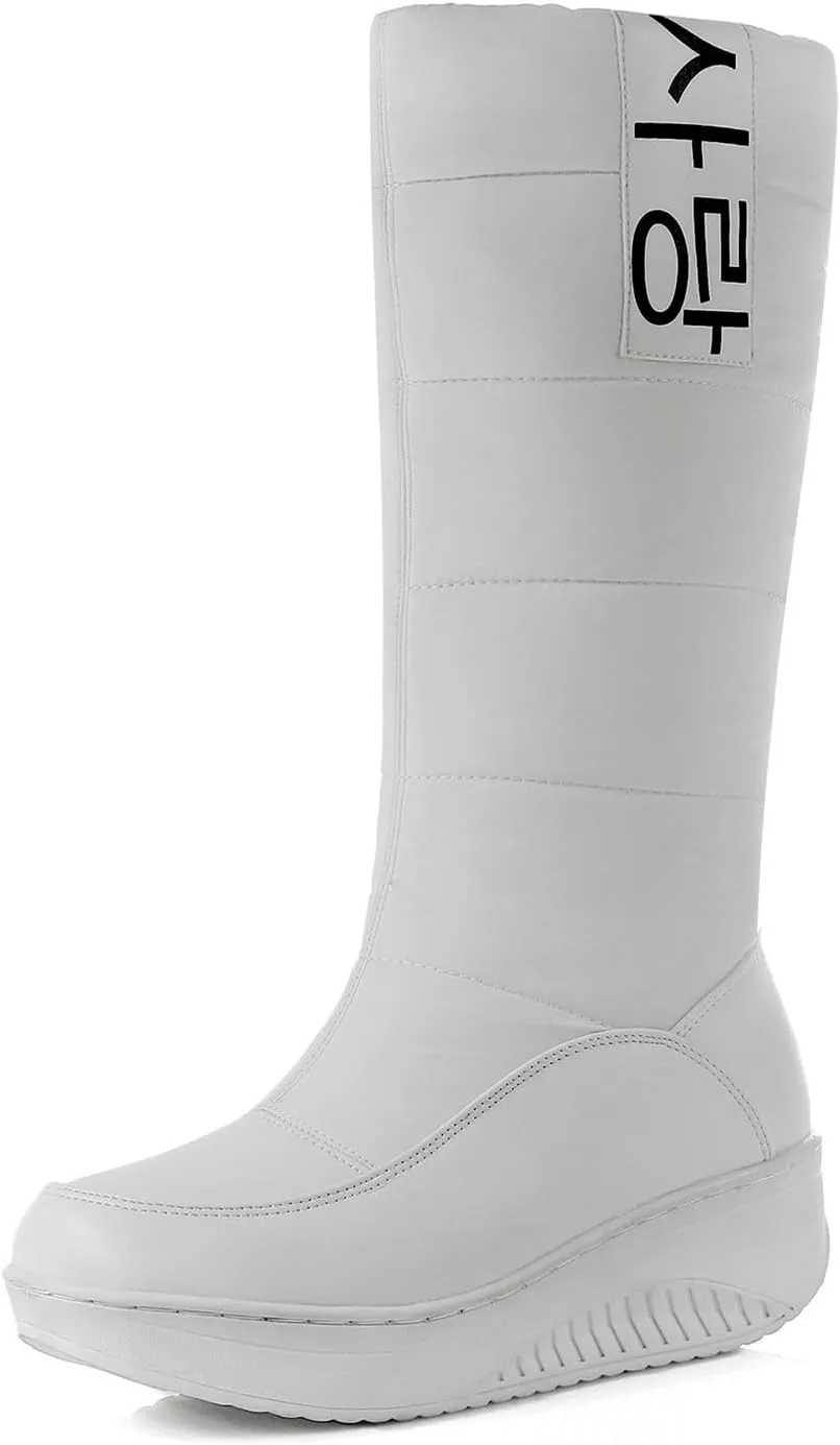 Womens Boots Winter Womens Boots Mid Calf Winter Boots Warm Snow Boots Comfortable Outdoor Thick Bottom Flat Snow Boots