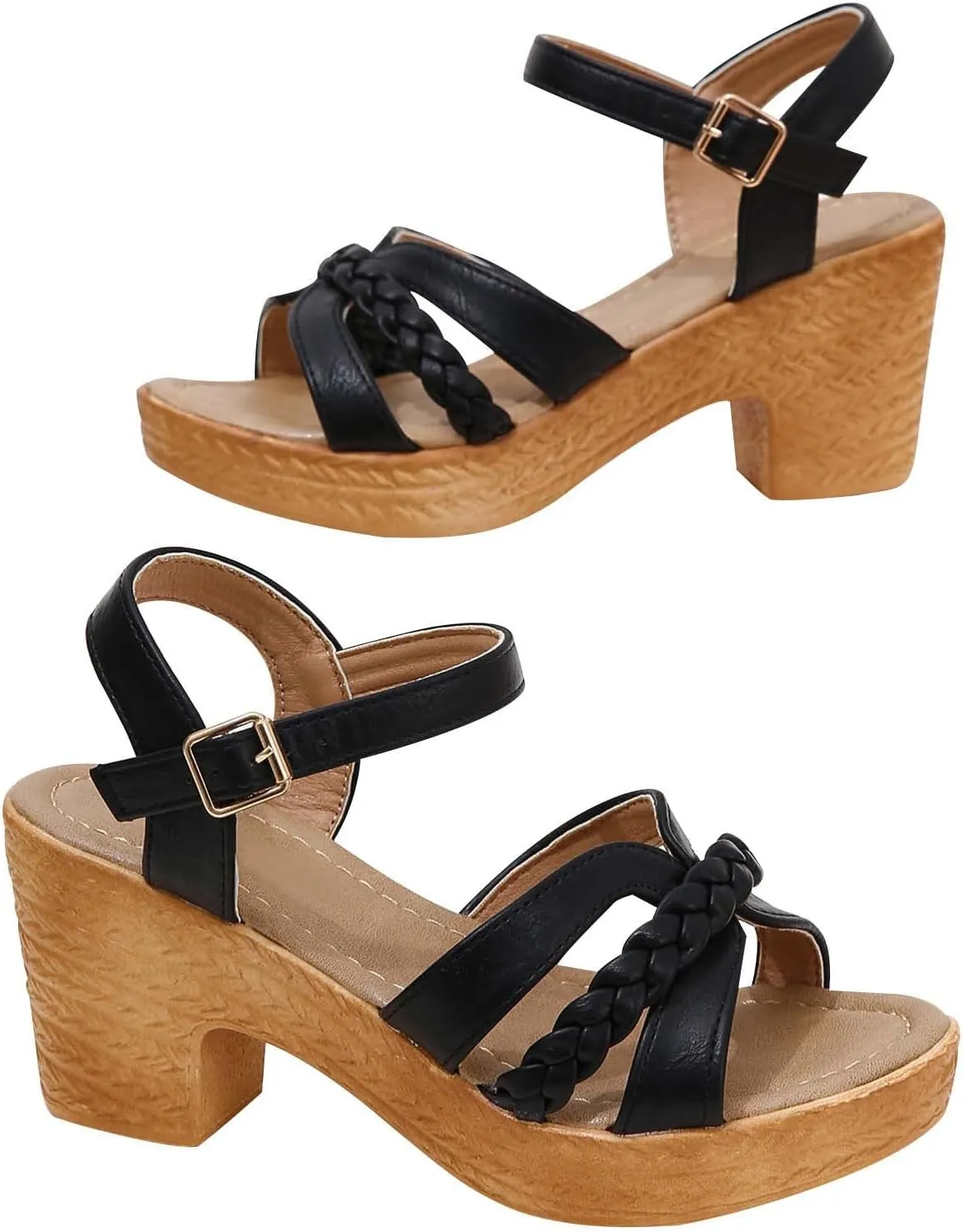 Women's Braided Leather Wedge Sandal Strappy Hook and Eye High Heel Solid Summer Spring Sandals Elegant Platform Shoe