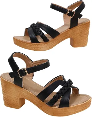 Women's Braided Leather Wedge Sandal Strappy Hook and Eye High Heel Solid Summer Spring Sandals Elegant Platform Shoe