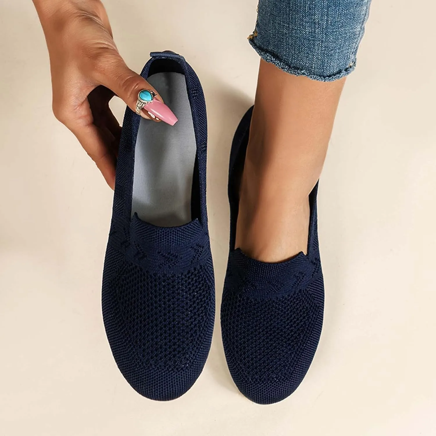 Women's Breathable Comfortable Casual Cloth Shoes Fashion Mesh Slip On Flat Walking Footwear for Daily Wear