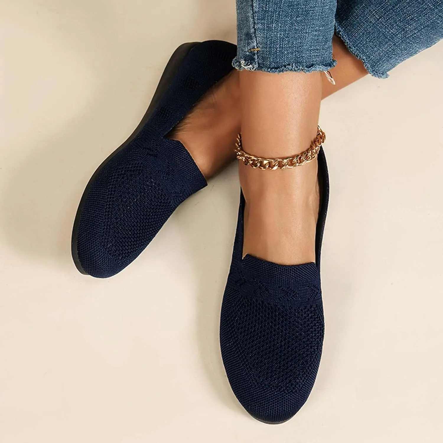 Women's Breathable Comfortable Casual Cloth Shoes Fashion Mesh Slip On Flat Walking Footwear for Daily Wear