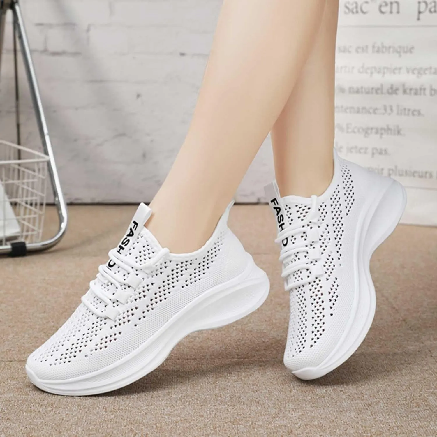 Women's Breathable Elastic Fly Woven Mesh Shoes Non Slip Cushion Fashion Running Tennis Shoes Labor Work Shoe