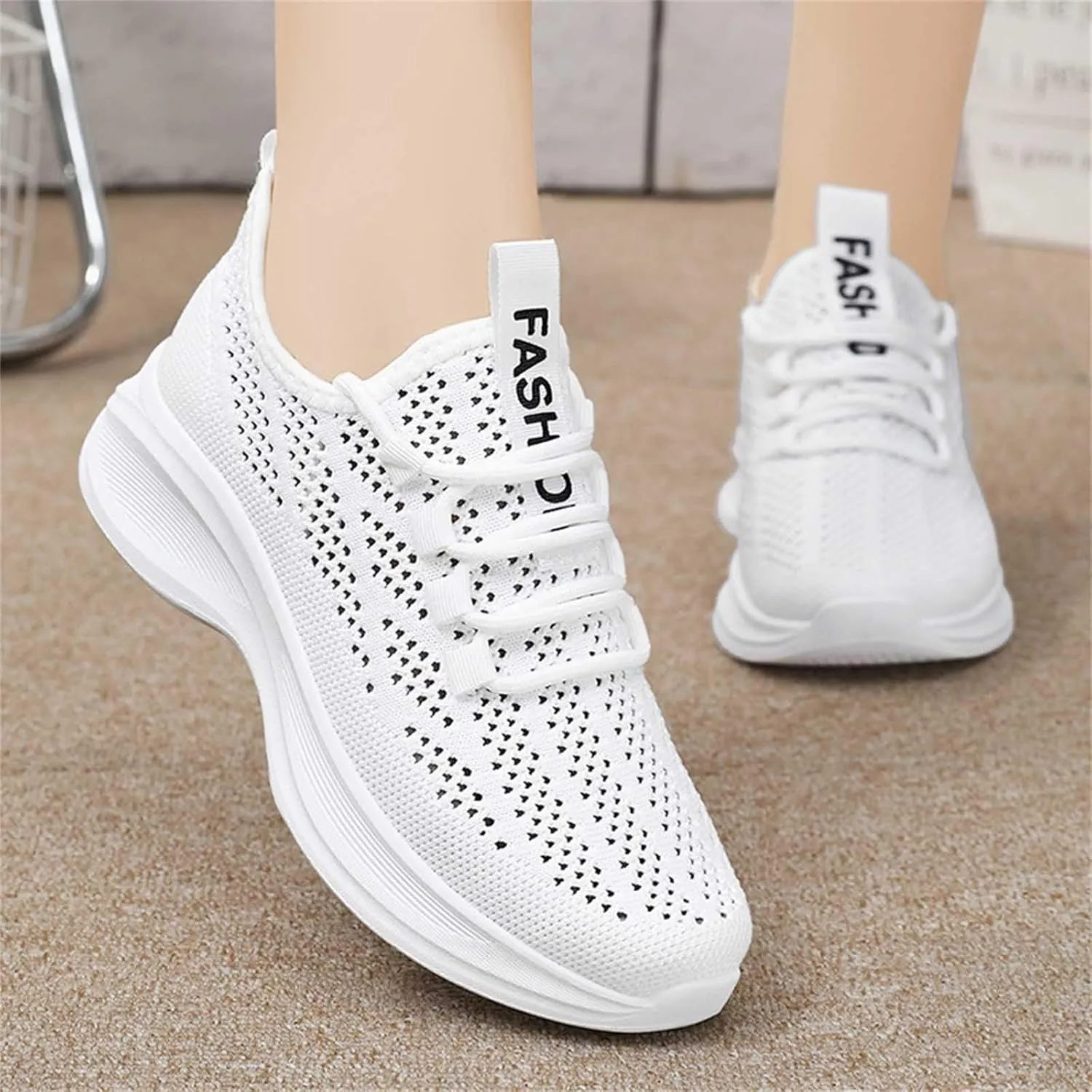 Women's Breathable Elastic Fly Woven Mesh Shoes Non Slip Cushion Fashion Running Tennis Shoes Labor Work Shoe
