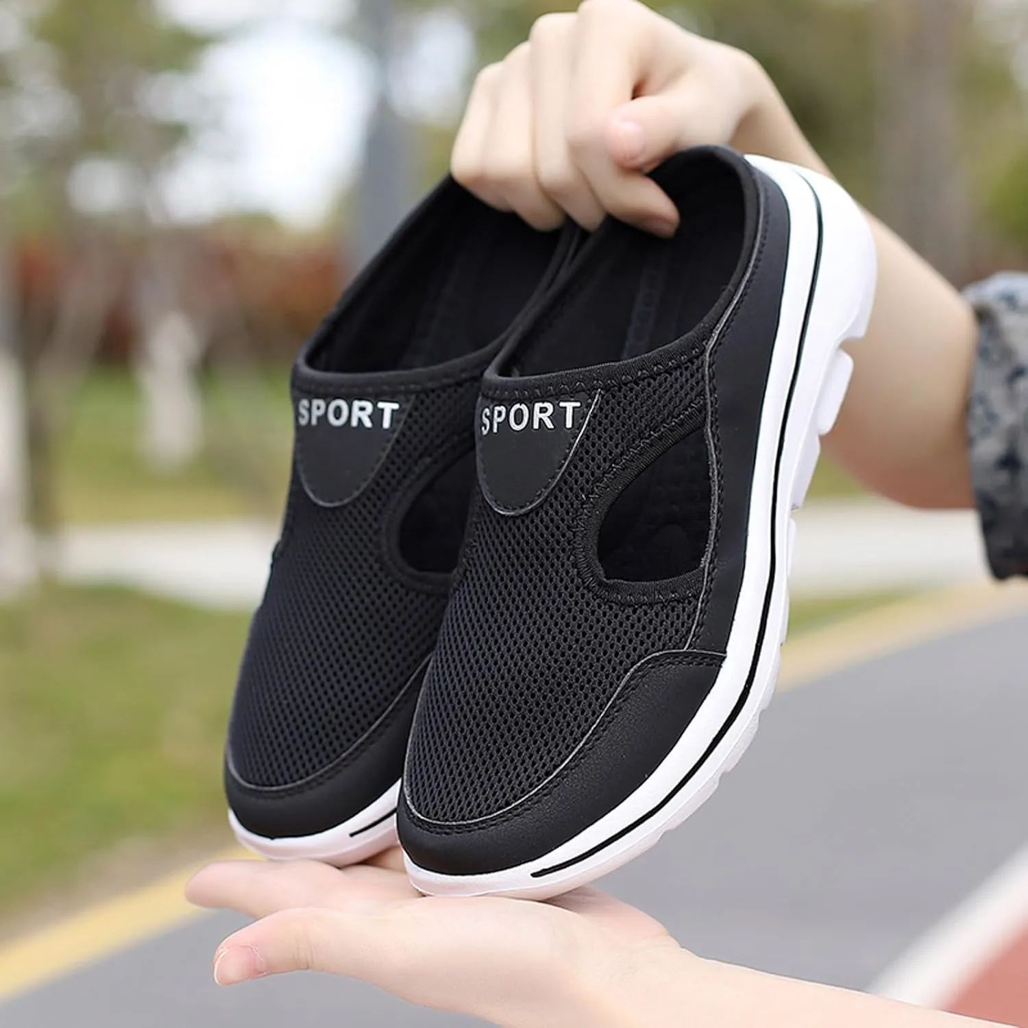 Women's Breathable Mesh Slip On Loafers Comfortable Mid Heel Sneakers for Walking Yoga Beach Casual Summer Shoes