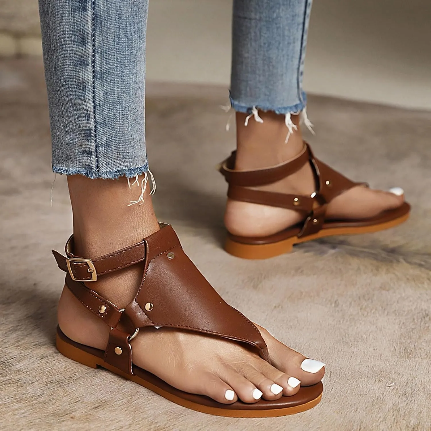 Women's Breathable Sandals Yoga Mat Beach Sandals Adjustable Ankle Strap Flip Flops Versatile Walking Sandals