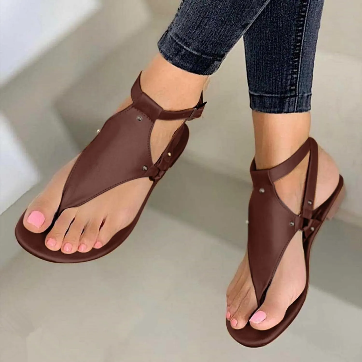 Women's Breathable Sandals Yoga Mat Beach Sandals Adjustable Ankle Strap Flip Flops Versatile Walking Sandals