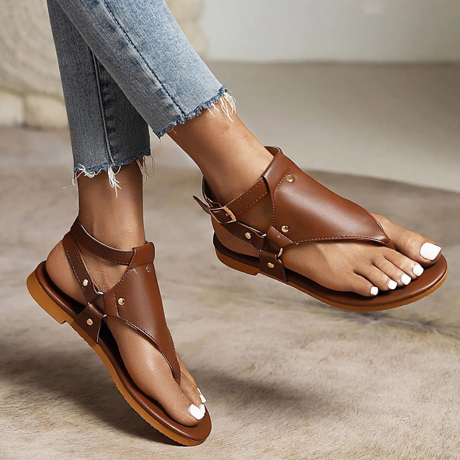 Women's Breathable Sandals Yoga Mat Beach Sandals Adjustable Ankle Strap Flip Flops Versatile Walking Sandals