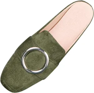 Women's Buckle Mules Suede Flat Loafers Comfort Dressy Work Flats Close Toed Office Shoes Slip On Leather Shoes