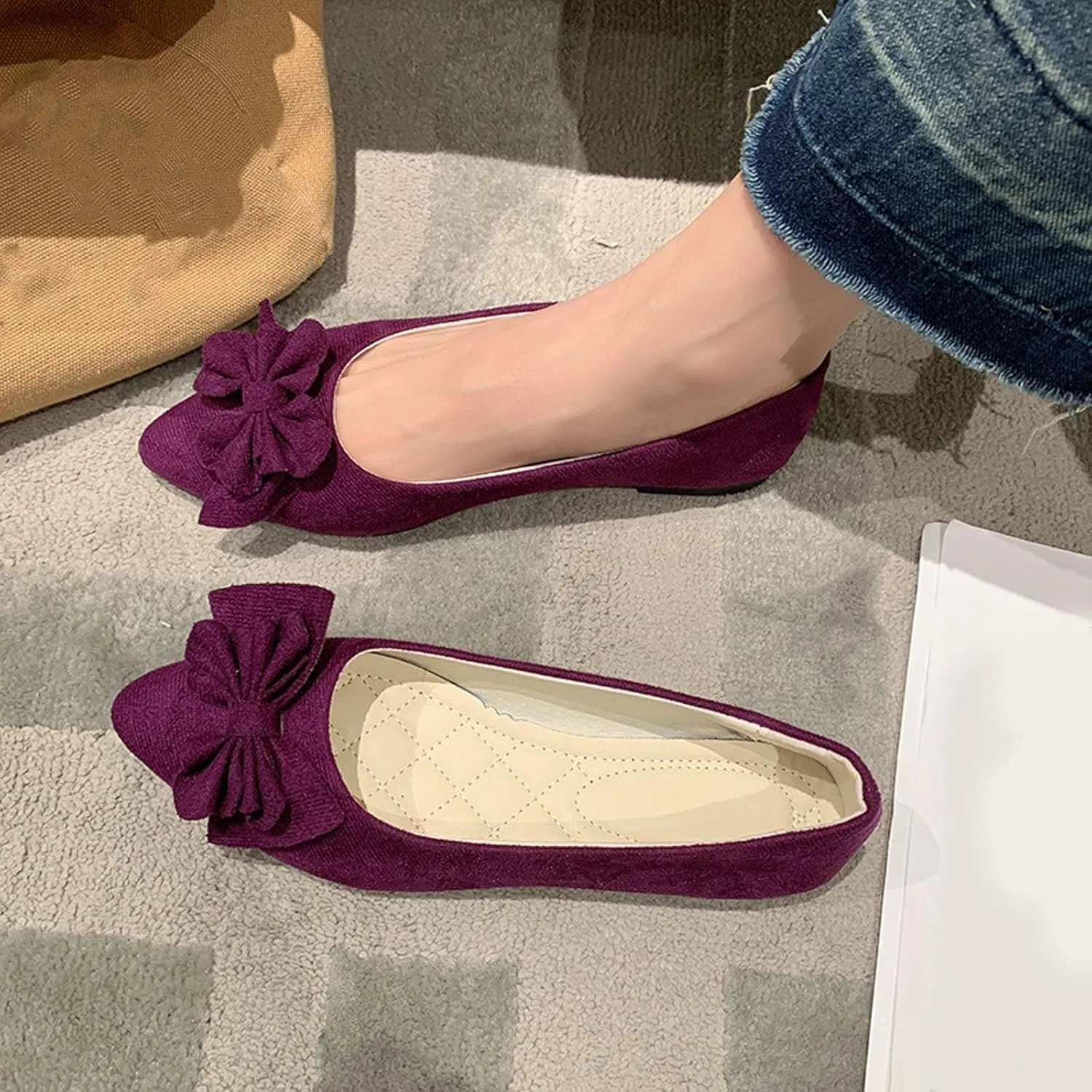 Women's Casual Slip On Ballet Comfortable Low Heel Dress Shoes for Everyday Wear with Versatile Outfit Pairing