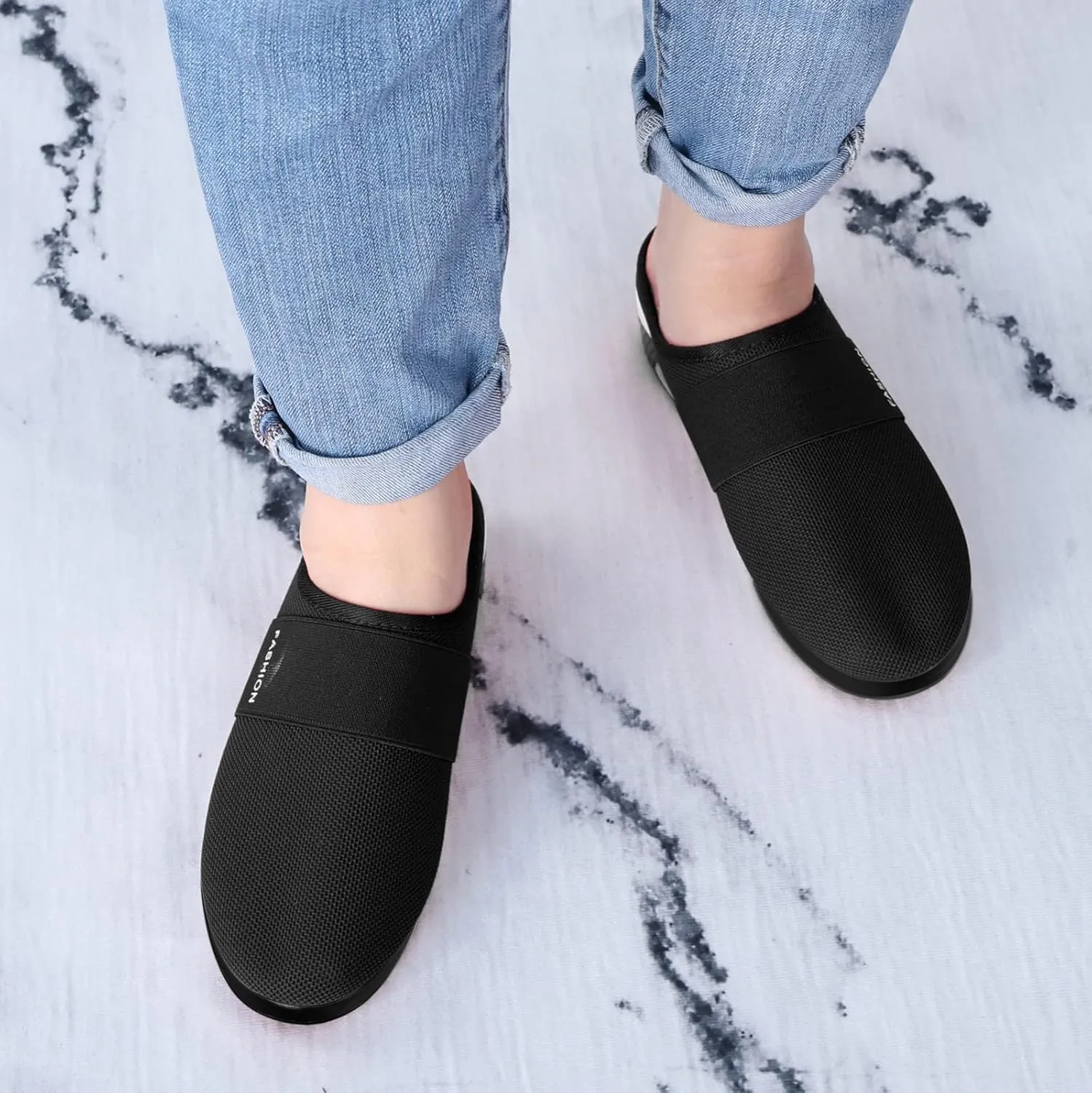 Women's Casual Slip on Half Shoes Breathable Womens Tennis Shoes Mesh Ladies Shoes Casual Black Sneakers Slip On Tennis Shoe Loafers Dress Shoe