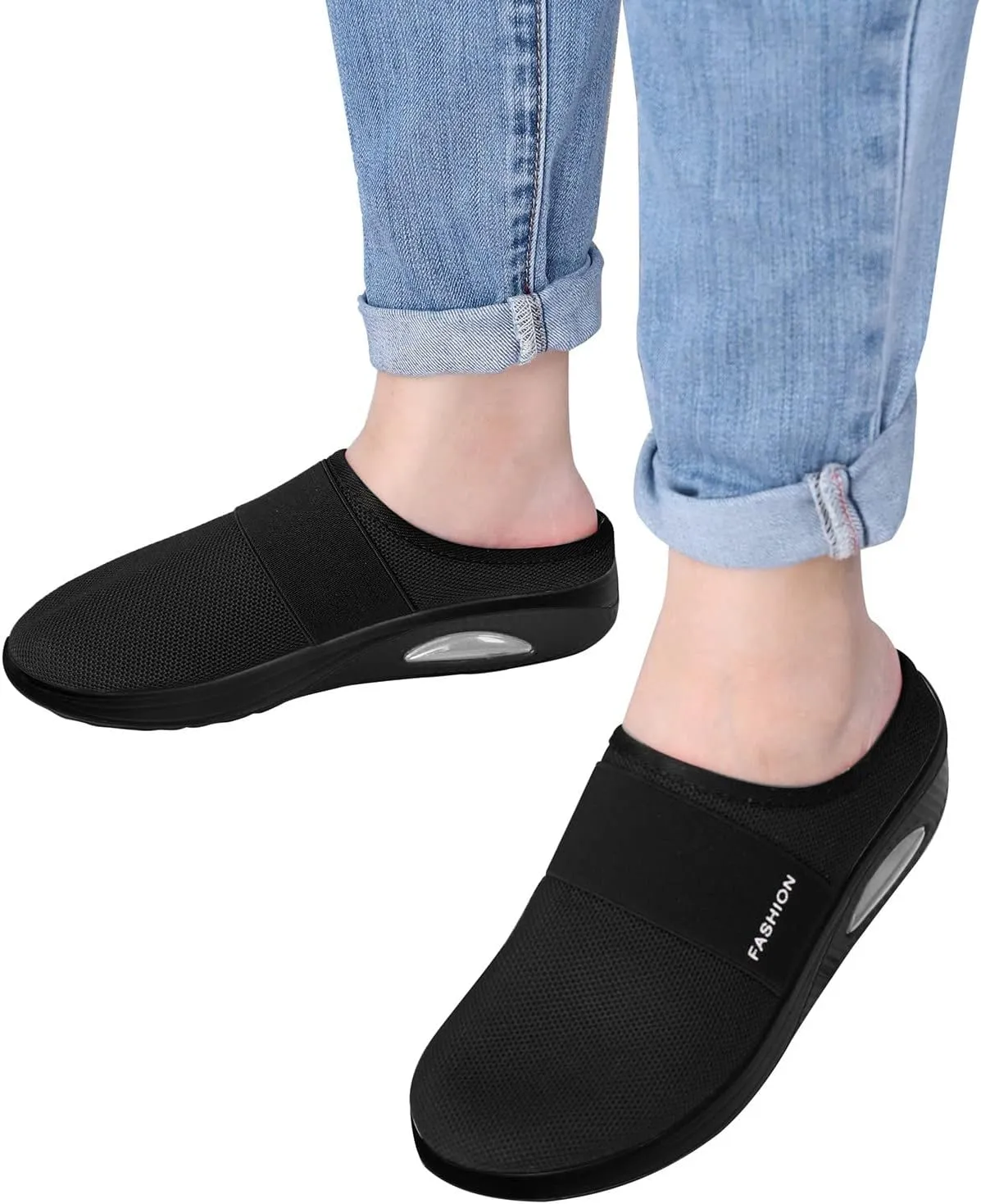 Women's Casual Slip on Half Shoes Breathable Womens Tennis Shoes Mesh Ladies Shoes Casual Black Sneakers Slip On Tennis Shoe Loafers Dress Shoe