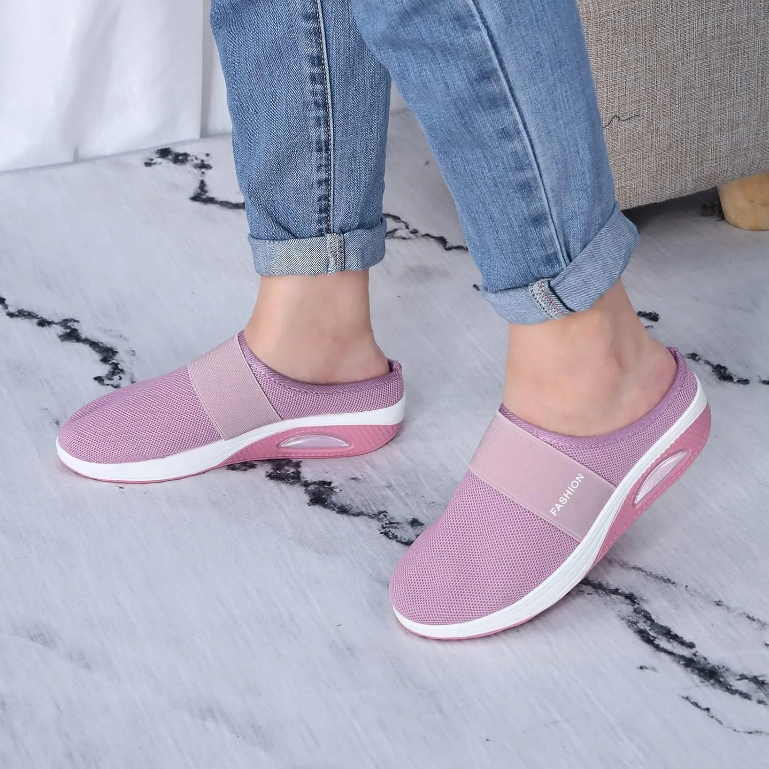Women's Casual Slip on Half Shoes Breathable Womens Tennis Shoes Mesh Ladies Shoes Casual Black Sneakers Slip On Tennis Shoe Loafers Dress Shoe