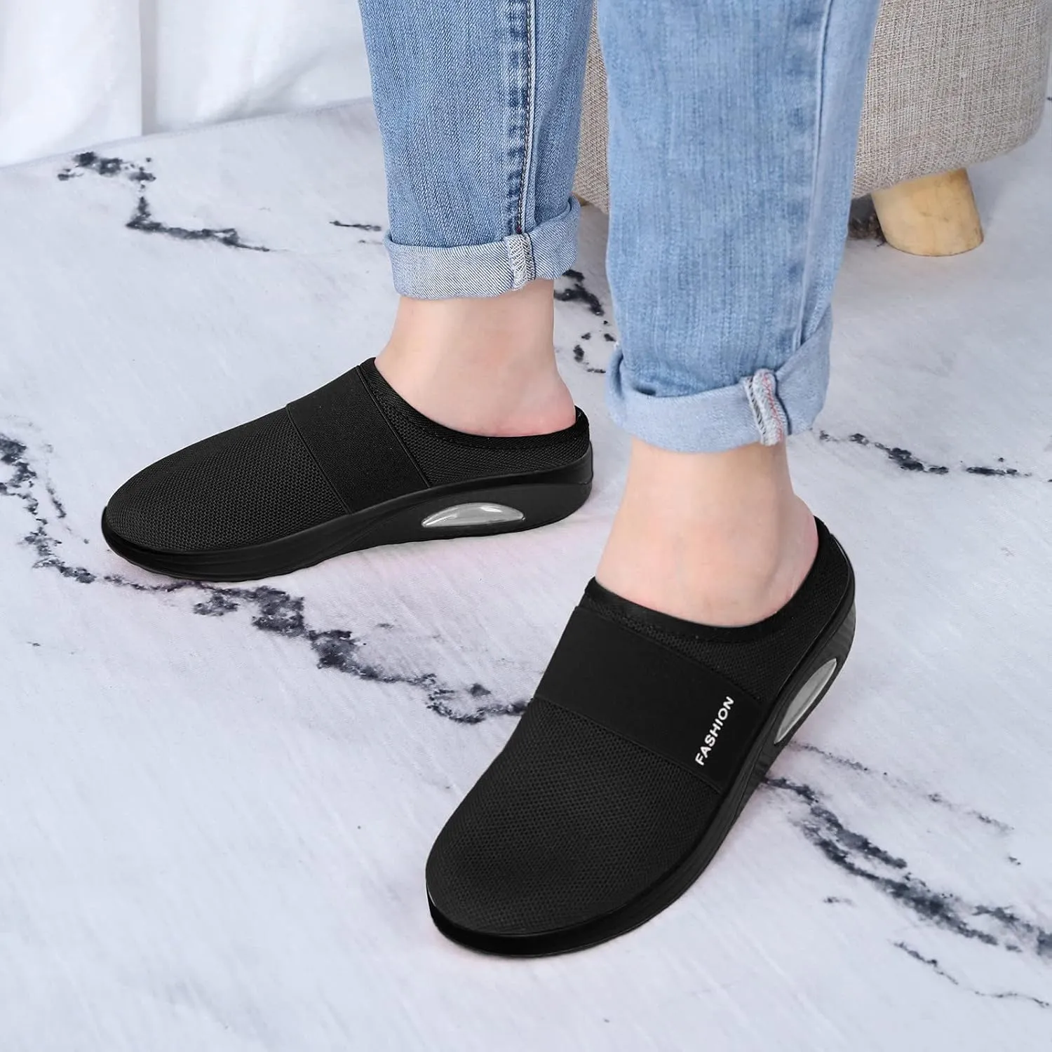 Women's Casual Slip on Half Shoes Breathable Womens Tennis Shoes Mesh Ladies Shoes Casual Black Sneakers Slip On Tennis Shoe Loafers Dress Shoe