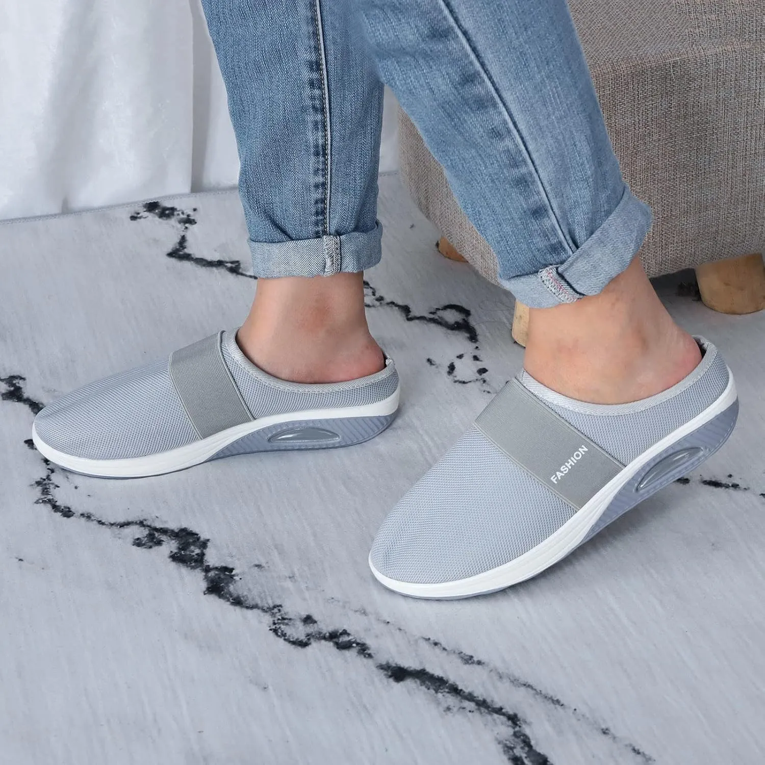 Women's Casual Slip on Half Shoes Breathable Womens Tennis Shoes Mesh Ladies Shoes Casual Black Sneakers Slip On Tennis Shoe Loafers Dress Shoe