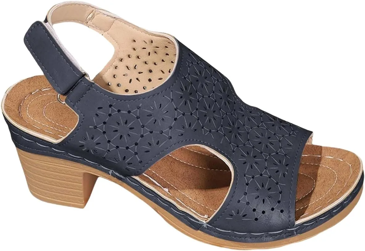 Womens Chunky Heel Sandals Wide Width Open Toe Ankle Buckle Strap Platform Wedge Sandals Casual Roman Style Walking Sandal