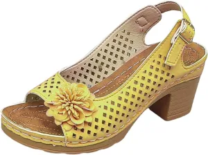 Womens Chunky High Block Heels with Ankle Strap Fish Mouth Flowers Sandals 2025 Summer Trendy Dressy Casual Hollow Out Platform Wedge Shoes