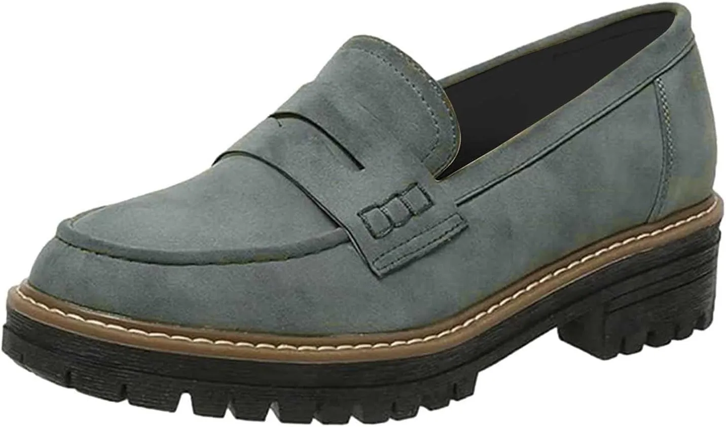 Womens Chunky Loafers Platform Work Shoes Dress Penny Loafers Comfortable Office Shoes Casual Leather Shoes