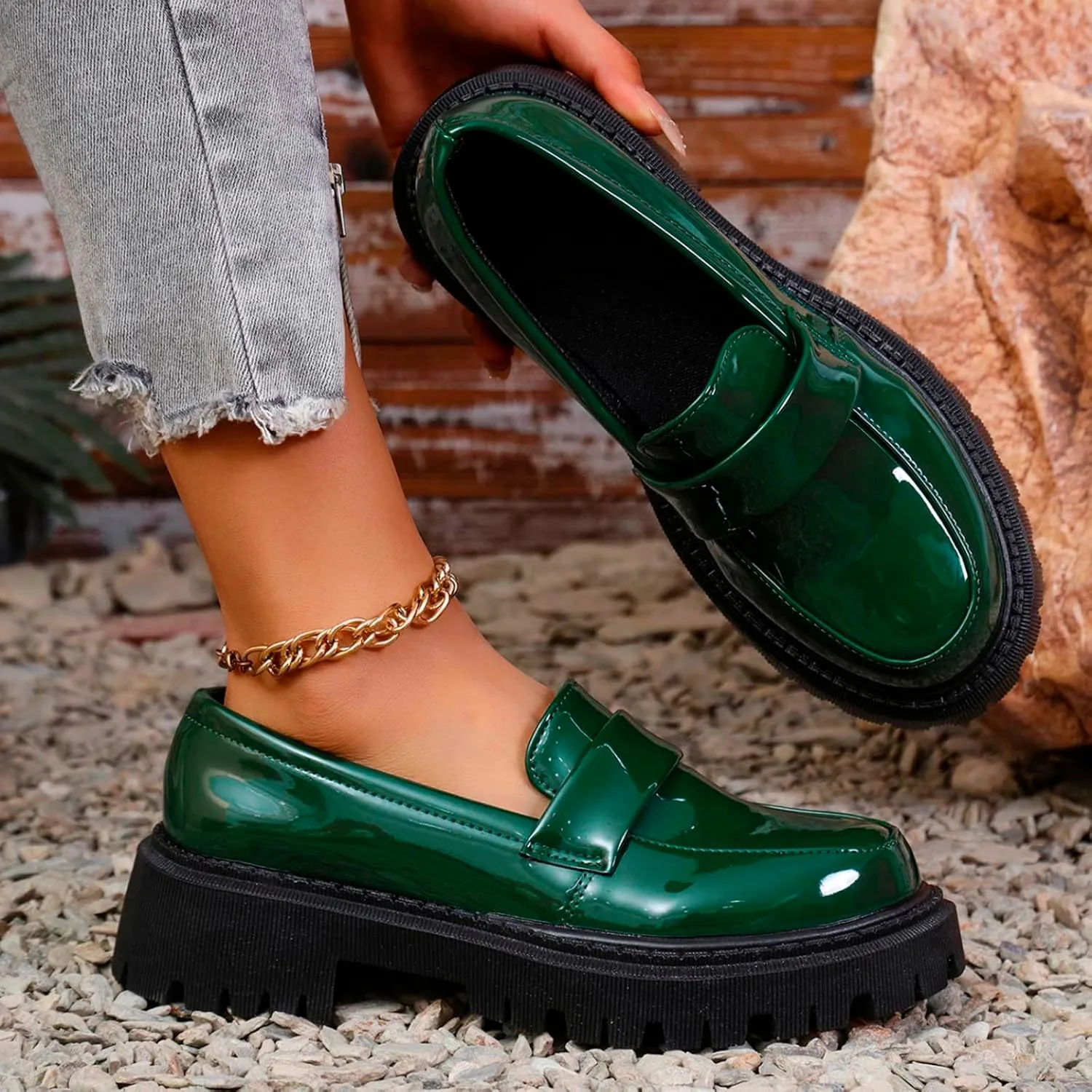 Womens Chunky Loafers Platform Work Shoes Dress Penny Loafers Comfortable Office Shoes Casual Leather Shoes
