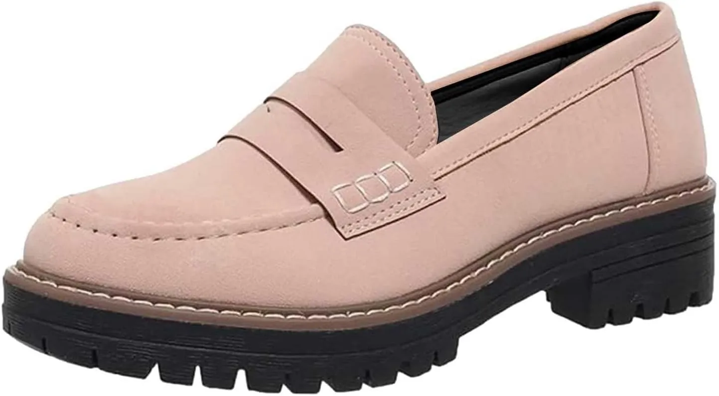 Womens Chunky Loafers Platform Work Shoes Dress Penny Loafers Comfortable Office Shoes Casual Leather Shoes