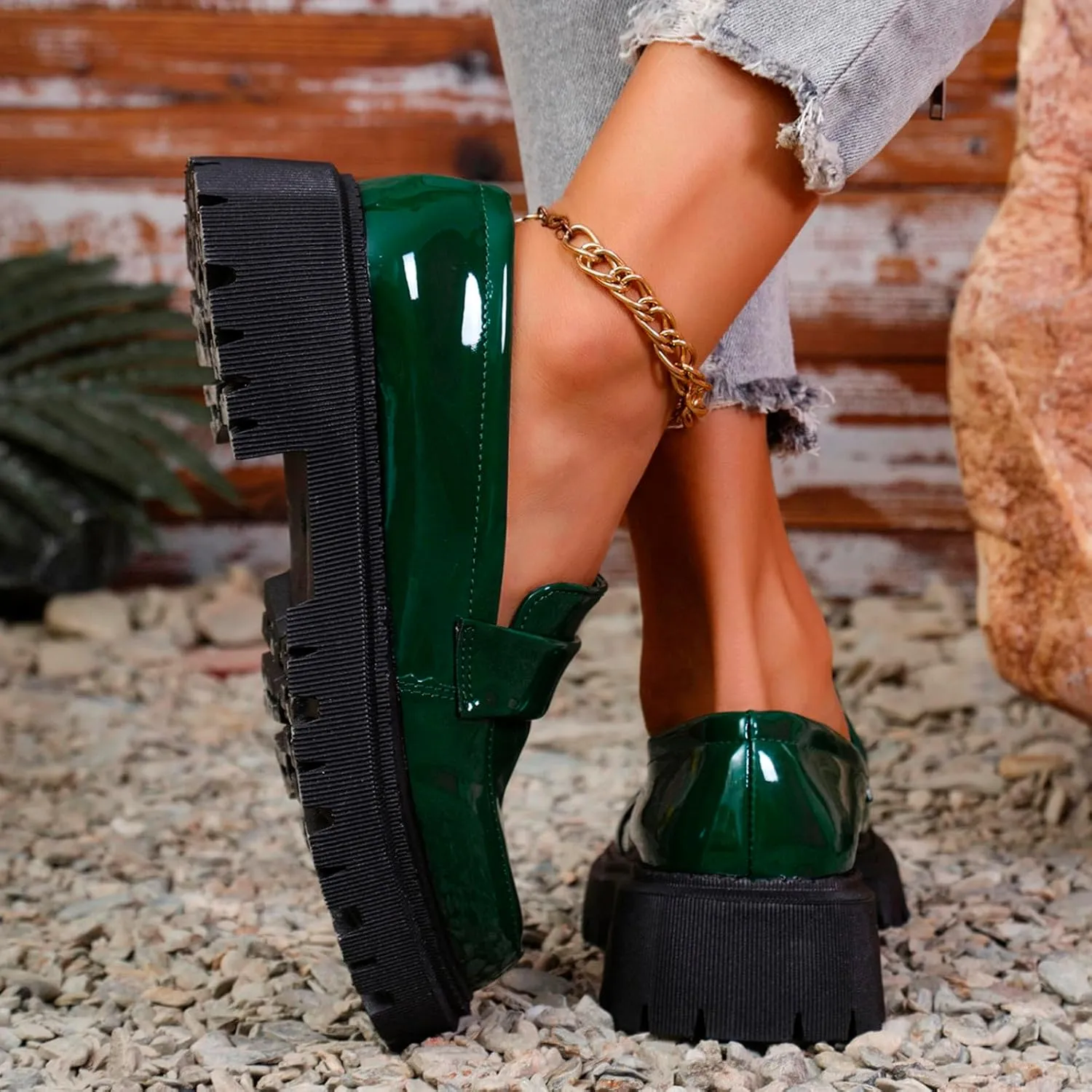 Womens Chunky Loafers Platform Work Shoes Dress Penny Loafers Comfortable Office Shoes Casual Leather Shoes