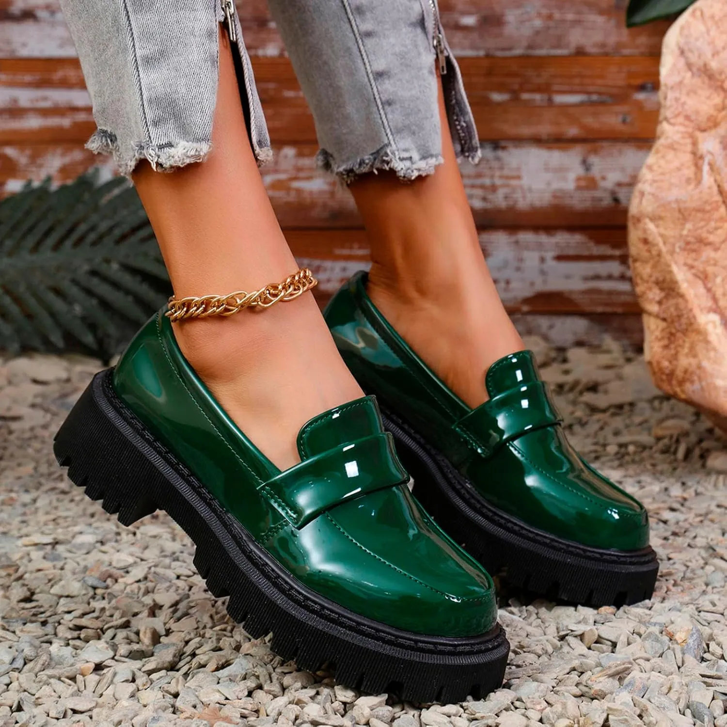 Womens Chunky Loafers Platform Work Shoes Dress Penny Loafers Comfortable Office Shoes Casual Leather Shoes