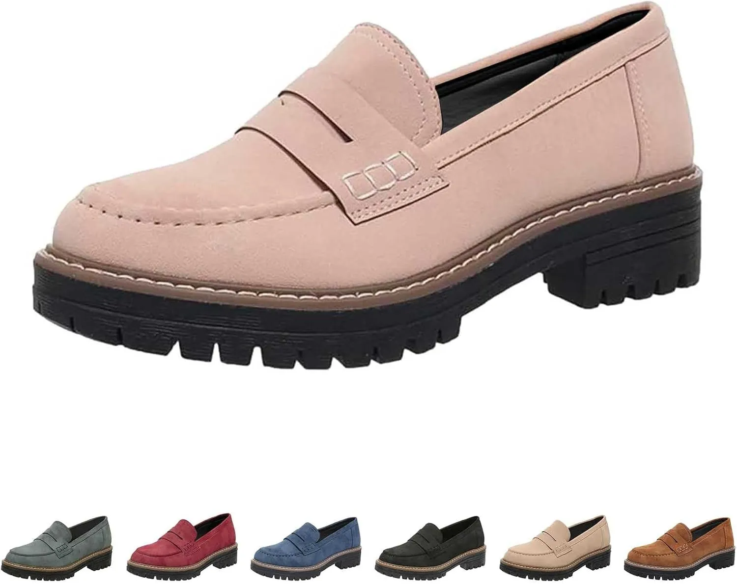 Womens Chunky Loafers Platform Work Shoes Dress Penny Loafers Comfortable Office Shoes Casual Leather Shoes