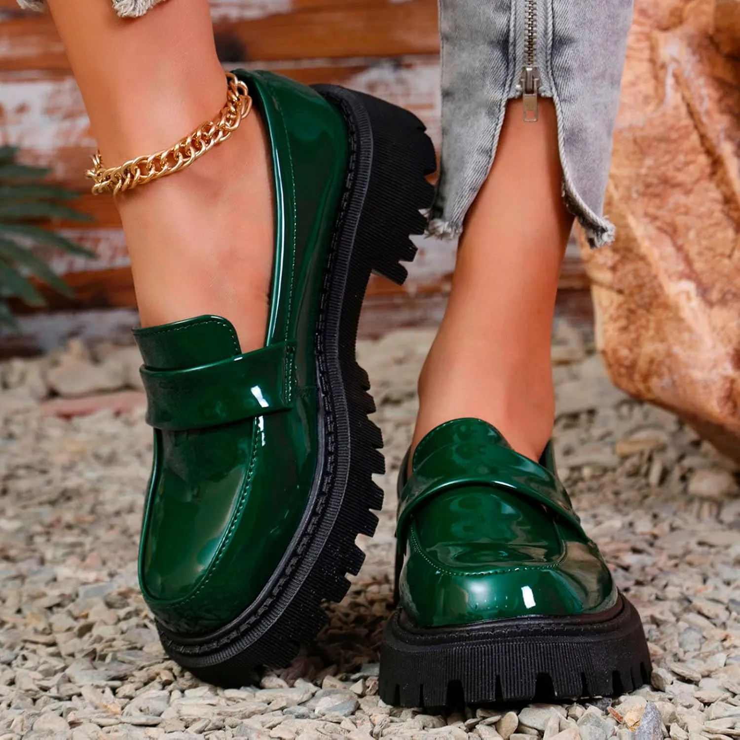 Womens Chunky Loafers Platform Work Shoes Dress Penny Loafers Comfortable Office Shoes Casual Leather Shoes